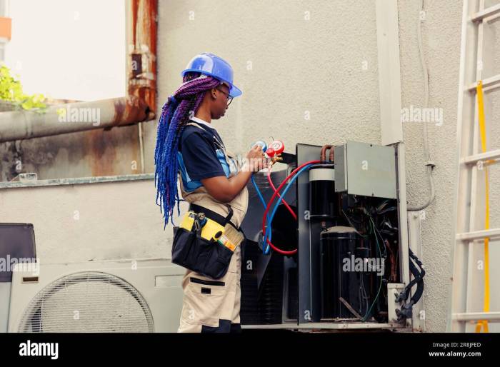 Competent mechanic starting routine condenser maintenance, assembling ... Competent mechanic starting routine condenser maintenance, assembling ...